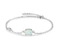 SALAN Pulseras De Ópalo Ovalado De Plata De Ley 925 Simples, Pulseras Ajustables con Eslabones De Cadena, Brazaletes para Mujer, Joyería De Boda