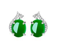 SALAN Vintage Mujeres Verde Jade Joyería 925 Plata Esmeralda Piedras Preciosas Ovaladas Pendientes De Tuerca Turquesa Boda Compromiso Fiesta Regalos