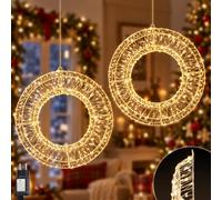 SALCAR 2 guirnaldas de Navidad de 35 cm de diámetro con 400 luces LED | Corona luminosa de metal, colgante de Navidad, corona luminosa, decoración de ventana, decoración navideña