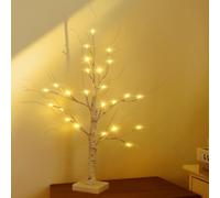 SALCAR Árbol de luces LED para interior, 60 cm, funciona con USB, funciona con pilas, 24 ledes de color blanco cálido, decoración navideña para casa, fiesta, cumpleaños, boda, decoración de interiores