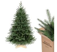 SALCAR Arbol de Navidad Artificial 150 cm, Árbol de Navidad con Guantes y 740 PE&PVC Puntas de Rama, Pino de Navidad con Soporte de Madera, Montaje Rápido, Ignífugo, Abeto