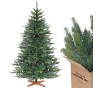 SALCAR Árbol de Navidad Artificial de 180 cm, Abeto de Nordmann con Soporte de Madera, árbol de Navidad Realista de Polietileno y PVC, fácil Montaje para tu decoración navideña