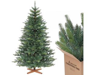 SALCAR Árbol de Navidad Artificial de 180 cm, Abeto de Nordmann con Soporte de Madera, árbol de Navidad Realista de Polietileno y PVC, fácil Montaje para tu decoración navideña