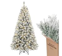 SALCAR Arbol de Navidad Blanco Artificial 180 cm, Árbol de Navidad Nevado con Guantes y 828 Puntas de Rama, Pino de Navidad con Soporte de Madera, Abeto, Ignífugo