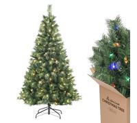 SALCAR Arbol de Navidad con Luces Incorporadas 180 cm, Árbol de Navidad Artificial con Guantes y 580 Puntas de Rama, Pino de Navidad con Soporte de Metal, Abeto, Ignífugo