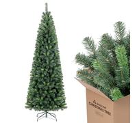 SALCAR Arbol de Navidad Estrecho Artificial 180 cm, Árbol de Navidad con Guantes y 618 Puntas de Rama, Pino de Navidad con Soporte de Metal, Abeto, Ignífugo