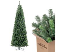 SALCAR Arbol de Navidad Estrecho Artificial 210 cm, Árbol de Navidad con Guantes y 818 Puntas de Rama, Pino de Navidad con Soporte de Metal, Abeto, Ignífugo