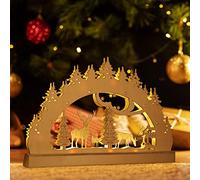SALCAR Arco de Navidad LED con 10 ledes, arco de luz con pilas, decoración de Navidad, interior, ventana, mesa, lámpara de Adviento, madera, blanco cálido