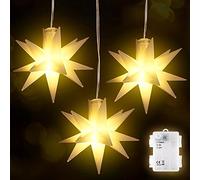 SALCAR Blanco Guirnalda de Estrellas LED 3D Luces de Navidad，3 Ledes Funciona con Pilas Decoracion Navidad Adecuado para Interiores y Exteriores（Blanco Cálido）