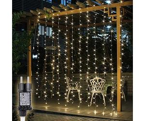 SALCAR Cortina de luces LED 3 * 3 metros, 300 LEDs, Luz de la Cortina para navidad, decoracion de fiestas, celebraciones, interiores, 8 programas de cambio de luz (luz cálida)