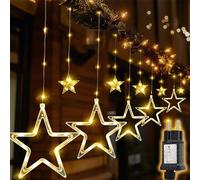 SALCAR Cortina de Luces LED Estrellas, 2m 160 LEDs con 10 Estrellas, 8 Modos, Temporizador y Memoria, Impermeable Decoración Ventana Navidad para Interior Exterior Balcón Fiesta Boda, Blanco Cálido