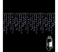 SALCAR Cortina de Luces LED Lluvia de Hielo Exterior, 10m 400 LEDs Cortina Luminosa Interior Navidad con 8 Modos, Temporizador y Memoria, Impermeable Decoración para Balcón Pabellón, Azul y Blanco