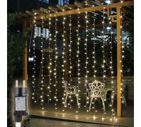 SALCAR Cortina de luces LED para exteriores, 2 x 3 m, guirnalda de luces para interior con 8 modos y memoria, iluminación de Navidad, exterior, jardín, blanco cálido
