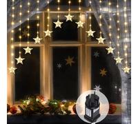 SALCAR - Cortina luminosa de estrella LED de 3 m, 222 LED con 16 estrellas LED, decoración de ventana, estrella LED con temporizador, iluminación navideña para Navidad, balcón, fiesta, boda, blanco