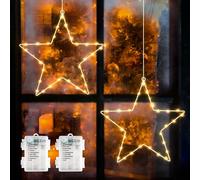 SALCAR Estrella de Navidad LED para ventanas, 2 unidades de 60 LED, decoración navideña, funciona con pilas, con temporizador, 8 modos, estrella, luces para ventana, para fiestas, balcones, fiestas,