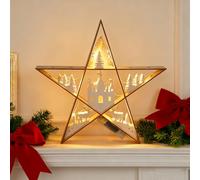 SALCAR Estrella LED de madera, 30 cm, decoración navideña, lámpara de mesa con luz blanca cálida, funciona con pilas, decoración de Adviento de invierno para mesa y ventana