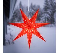 SALCAR Estrella Luminosa de Rojo Papel, 55cm Luz de Estrella Plegable para Ventana y Decoración Navideña del Hogar, con Bombilla LED Blanca Cálida E14