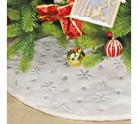 SALCAR Faldas de árbol de Navidad, de Alfombra Peluche Redondo con Copos de Nieve Plateados, Lujoso Manta de árbol de Navidad para Decoración Navideña, Año Nuevo, Fiestas y Bodas - 90 cm