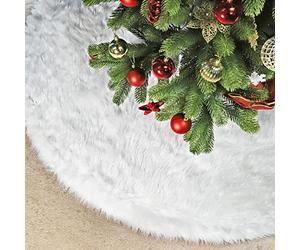 SALCAR Faldas de árbol de Navidad de Felpa Blanca, Redonda Falda de árbol de Navidad de Lujo para Decoración Navideña Blanca como la Nieve, año Nuevo, Fiesta, Boda, Decoraciones Navideñas - 120cm