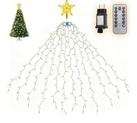 SALCAR Guirnalda de 2 m para árbol de Navidad con anillo, 12 guirnaldas y punta de árbol de Navidad con mando a distancia, 430 luces LED para árbol de Navidad de 150 cm a 240 cm, blanco cálido