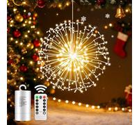 SALCAR Guirnalda Luminosa Navidad Bola de Luz Efecto Fuegos Artificiales, 198 LEDs Decoración Lumínica para Exterior con Mando a Distancia, Impermeable IP44, 8 Modos, Alimentación por Pilas