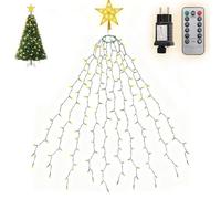 Salcar - Guirnalda luminosa para árbol de Navidad, 1,5 m, con anillos, 10 guirnaldas y estrella con mando a distancia, 260 luces LED para árbol de Navidad, interior exterior, blanco cálido