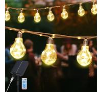 SALCAR Guirnalda Solar Exterior de Cuerda de Cáñamo Vintage, 10M 20 Bombillas LED Impermeable, 8 Modos Guirnalda Luminosa Outdoor para Árbol Terraza Patio Casa Decoración Boda, Blanco Cálido