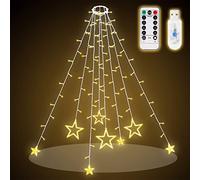 SALCAR Iluminación de árbol de Navidad de 2m con anillo, cadena de luces de estrellas para árbol de Navidad con control remoto y 9 modos, cadena de luces LED para árbol de Navidad, luz envolvente