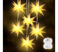SALCAR Juego de 6 estrellas de Navidad LED iluminadas para interior y exterior, estrella LED, batería, decoración navideña, estrella luminosa 3D, para exterior, blanco cálido