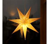 SALCAR Lámpara colgante de papel con forma de estrella, estrella de papel para decoración colgante del hogar, estrella brillante de papel blanco de 7 puntos con bombilla LED blanca cálida E14,Navidad