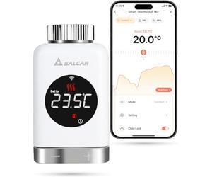 SALCAR Termostato Calefaccion TRV801W WiFi Termostato Pantalla LCD Compatible con Amazon Alexa & Google Assistant Cabezal Termostático Programable Tuya, sin Puerta de Enlace Adicional