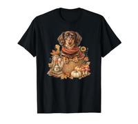Salchicha Hojas Calabazas Perro Camiseta gráfica económica, Hombre, Negro, XL
