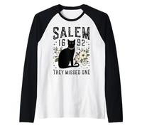 Salem 1692 Se perdieron un Gato de Halloween Salem juicios de Brujas Camiseta Manga Raglan
