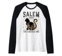 Salem 1692 Se perdieron una Bruja Juicio Gato Negro Luna Bruja Camiseta Manga Raglan