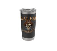Salem Massachusetts - Calavera pirata desde 1626, color naranja Vaso térmico de acero inoxidable de doble pared