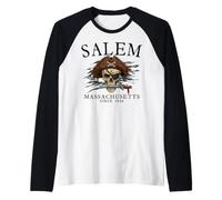 Salem Massachusetts - Calavera Pirata Desde 1626, Color Negro Camiseta Manga Raglan