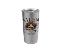 Salem Massachusetts - Calavera pirata desde 1626, color negro Vaso térmico de acero inoxidable de doble pared