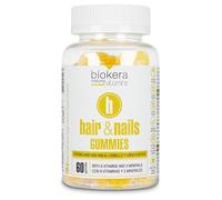 SALERM - Hair & Nails Gummies - Bote de 60 Gominolas - Biokera Natura Vitamins - Gominolas para el Pelo y Uñas - con 9 Vitaminas y 3 Minerales - Sin Lactosa - Sin Gluten - Sabor Plátano