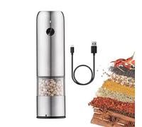 Salero automático, molinillo de sal de 2.4 x 1.75 pulgadas, herramienta eléctrica de núcleo de cerámica, grosor ajustable, máquina de molienda de pimienta portátil para cocina