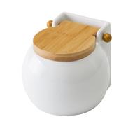 Salero cuadrado de cerámica con tapa de bambú 13 x 12 x 11 cm - Blanco