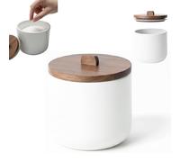 Salero de Cocina Hermético con Tapa de Madera de Acacia, 11.5x12 cm, Blanco | Serie CURVE, tarro multiusos para sal, azúcar o especias, especiero, saleros de diseño nórdico