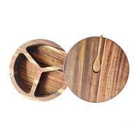 Salero de madera de acacia con 3 compartimentos, recipiente para especias con tapa a prueba de polvo y cuchara de madera para sal, azúcar y especias, cocina para armario y estante de cocina