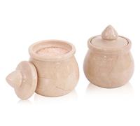 Salero de mármol con tapa de 3.5 pulgadas, juego de 2 soportes de sal de piedra natural de Verona, elegante tarro de encimera para especias, azúcar, condimentos, condimentos y uso en la mesa de