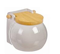 Salero original cerámica cuadrado con tapa madera12x12x12 cm (Blanco redondo)