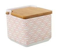 Salero original cerámica cuadrado con tapa madera12x12x12 cm (Blanco y rojo)