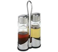 Salero y pimentero APS "Economic", con recipiente de acero inoxidable, salero, recipiente de cristal transparente con tapa de acero inoxidable y pico de plástico antigoteo, 5,5 x 11,5 cm, 21,5 cm de altura