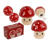 Salero y Pimentero en Forma de Seta Kawaii, Dolomita, Set de 2 Piezas con Caja de Regalo, 5 x 5 x 5 cm