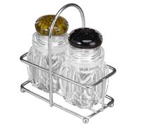 Salero y pimentero | Juego de salero y pimentero transparente, tarros de condimentos con soporte para organización de cocina, estante, apartamento, camping, encimera, granja, despensa, picnic