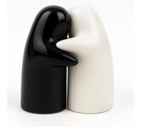 Saleros de cocina de abrazo, saleros de mesa de cerámica, set salero y pimentero color blanco y negro con forma de fantasmita, apto para salero y azucarero cocina (Salero sin caja regalo)