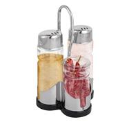 Saleros de cocina Set 3 Recipientes Acero Inoxidable Vidrio Salero y Pimentero，set especiero, salero y pimentero con base y tapa transparentes, cocina, hogar